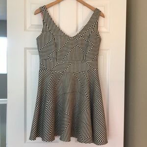 Black & white geometric print fit & flair dress